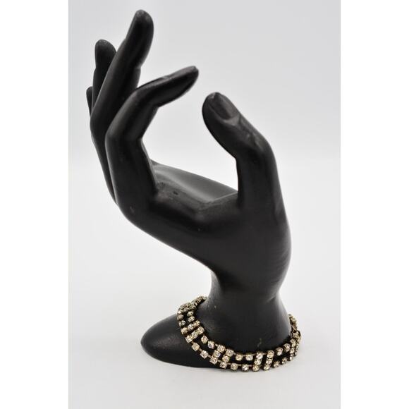 Vintage Crystal Bracelet Prong Rhinestone Silver Tone Sparkling Shiny 1980s BinO - Picture 2 of 12